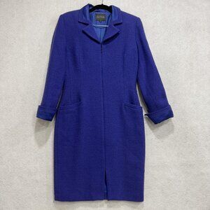 Kay Unger Coat Womens 2 Blue Wool Nylon Zip Front Mid Length Overcoat USA